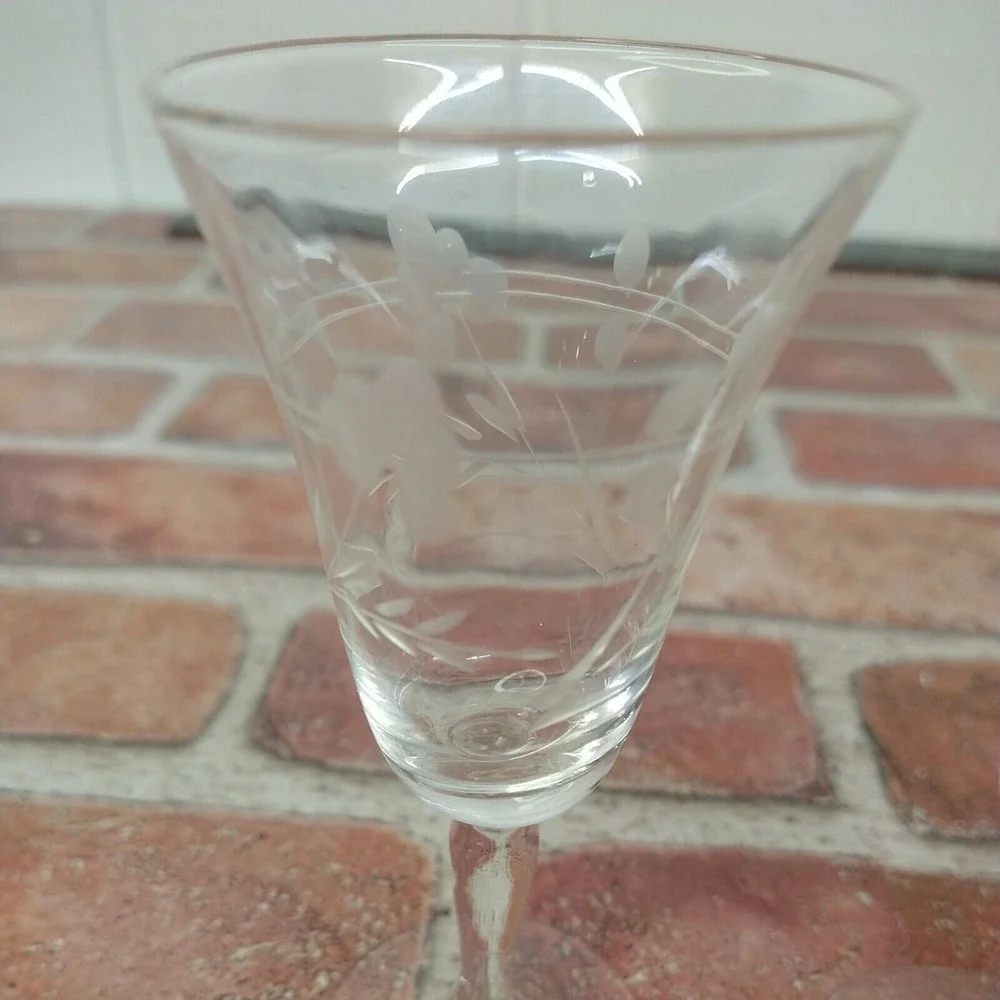 Set of 2 Cordial Etched Glasses with Short Stem Clear Elegant Replacement Pieces